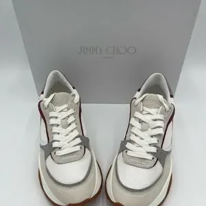 70%オフセールJIMMY CHOO LANDON M SNEAKERES/ WHITE+BIEGE JIMMY CHOO Nappa Mesh Suede Women Landon Low Top Sneakers